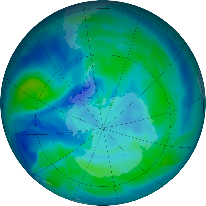 Antarctic ozone map for 25 March 2012